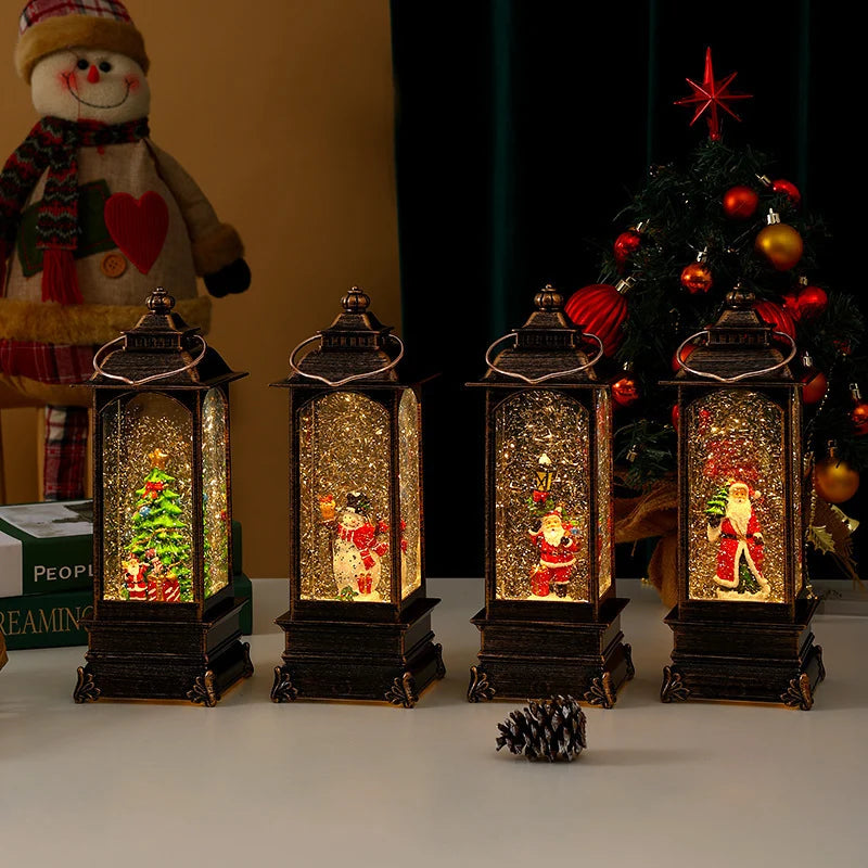 Lantern Glitter Snowfall Effect Battery Operated Metal & Glass