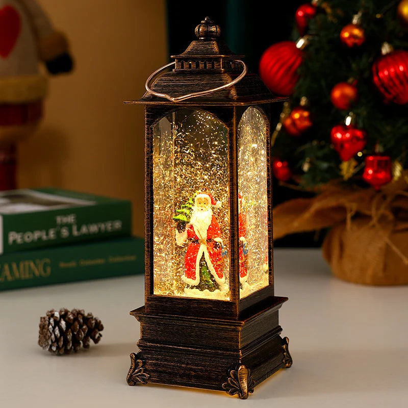 Lantern Glitter Snowfall Effect Battery Operated Metal & Glass