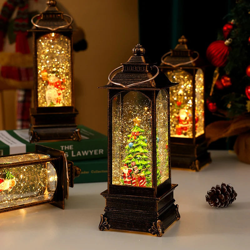 Lantern Glitter Snowfall Effect Battery Operated Metal & Glass