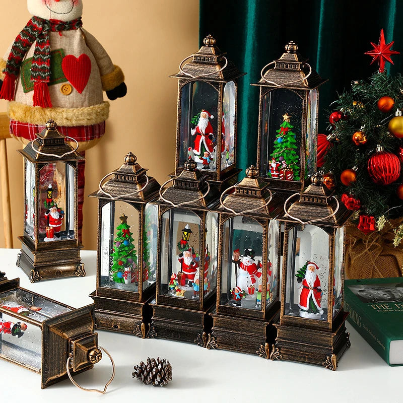 Lantern Glitter Snowfall Effect Battery Operated Metal & Glass