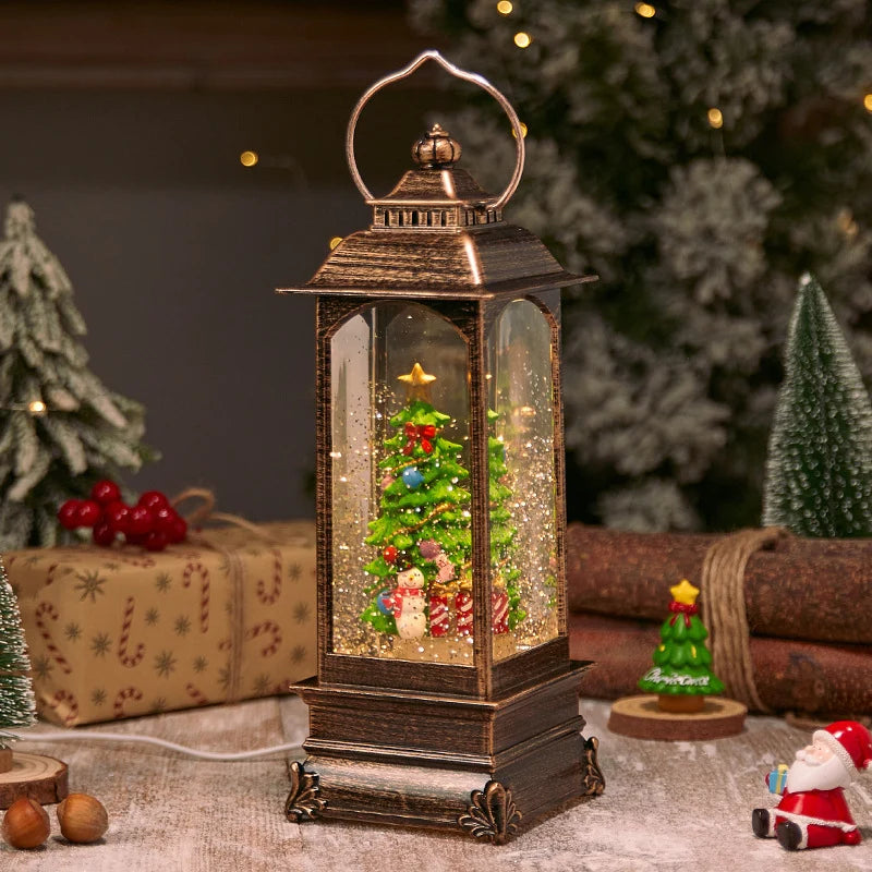 Lantern Glitter Snowfall Effect Battery Operated Metal & Glass