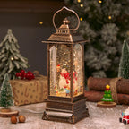 Lantern Glitter Snowfall Effect Battery Operated Metal & Glass