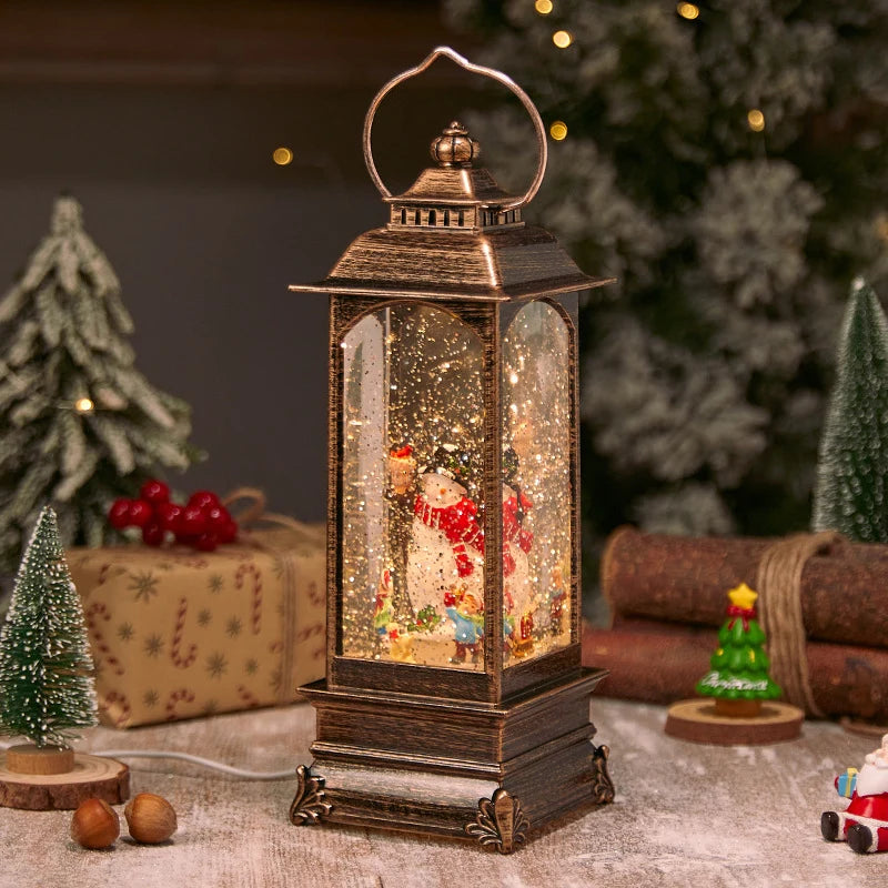 Lantern Glitter Snowfall Effect Battery Operated Metal & Glass