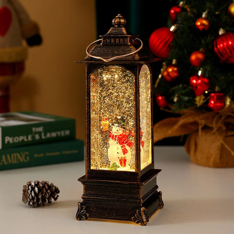 Lantern Glitter Snowfall Effect Metal & Glass Battery Operated
