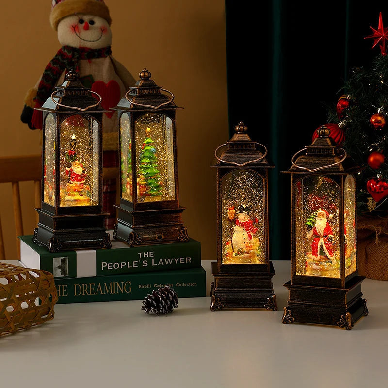 Lantern Glitter Snowfall Effect Metal & Glass Battery Operated