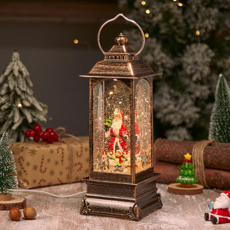 Lantern Glitter Snowfall Effect Metal & Glass Battery Operated