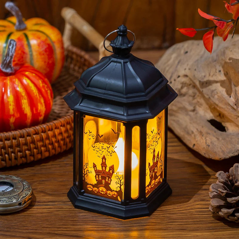 Lantern Halloween Castle & Bat Design Portable LED Weather-Resistant