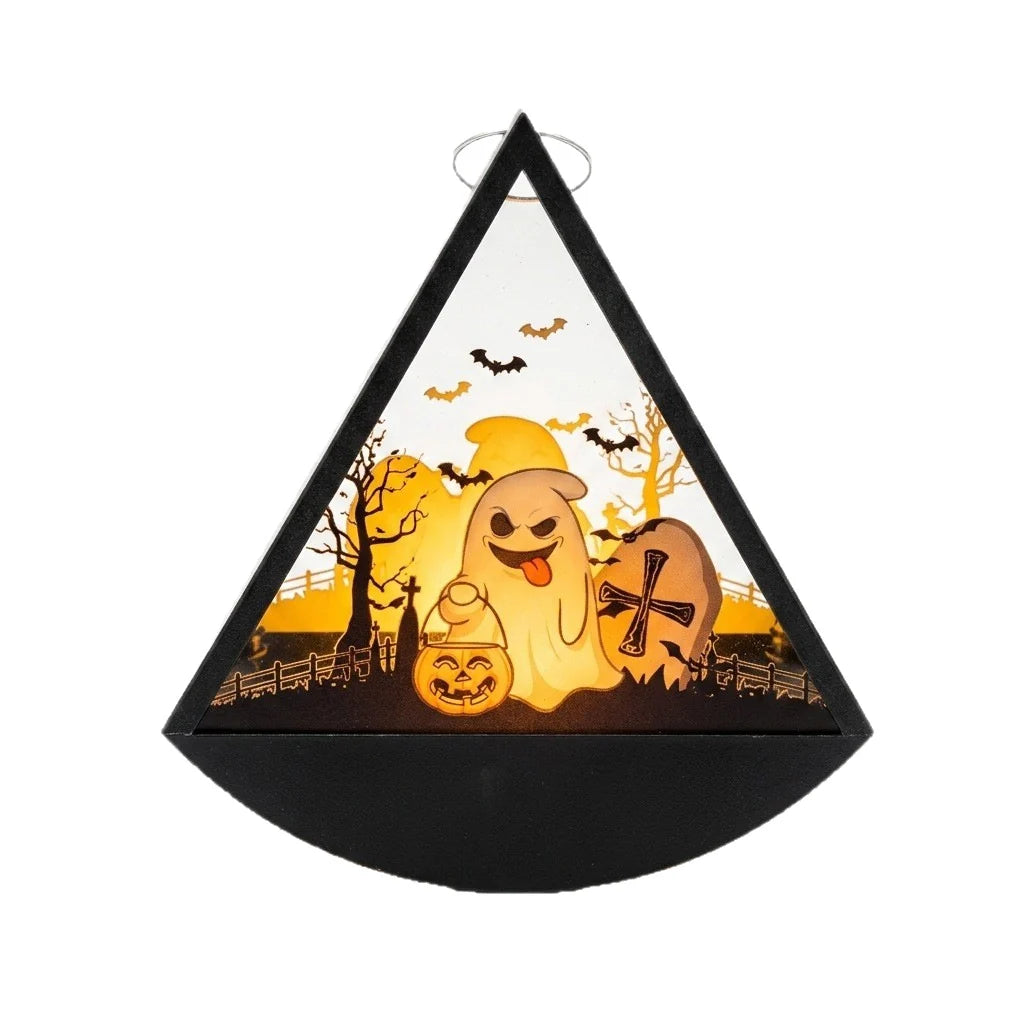Lantern Illuminated Witch Scene Glass & Metal