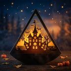 Lantern Illuminated Witch Scene Glass & Metal
