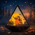 Lantern Illuminated Witch Scene Glass & Metal