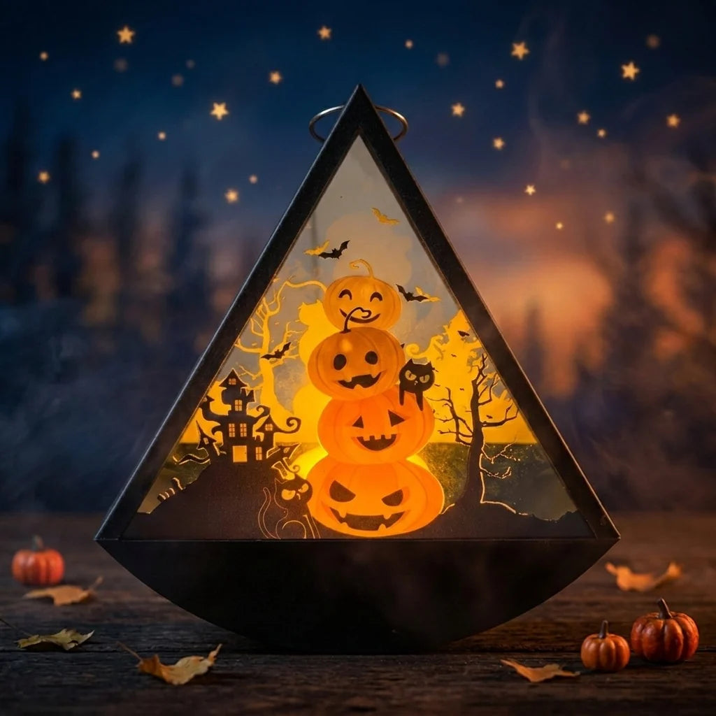 Lantern Illuminated Witch Scene Glass & Metal