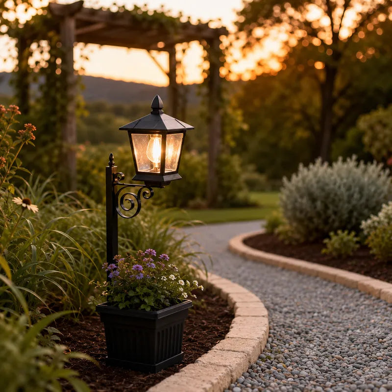Lantern Planter Solar Powered Dusk Sensor Vintage Metal Waterproof