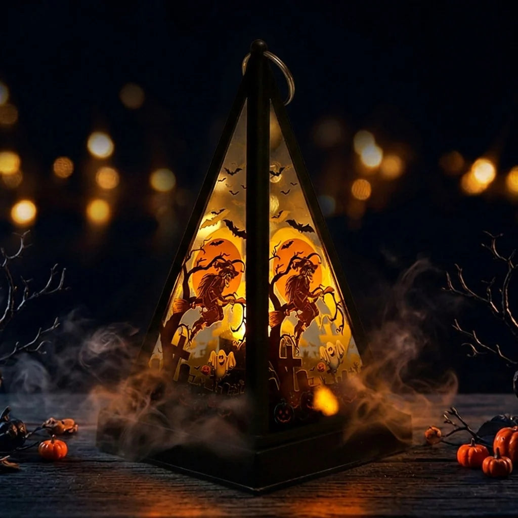 Lantern Skeleton & Mist Motif Flickering Light Indoor & Outdoor