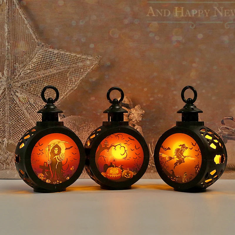 Lantern Skull & Pumpkin LED Hanging Indoor Outdoor