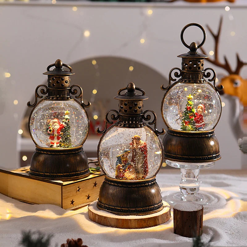 Lantern Snow Globe Warm White LED Gold Finish