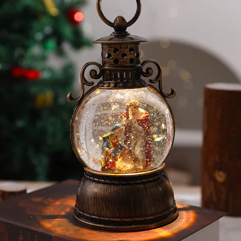 Lantern Snow Globe Warm White LED Gold Finish