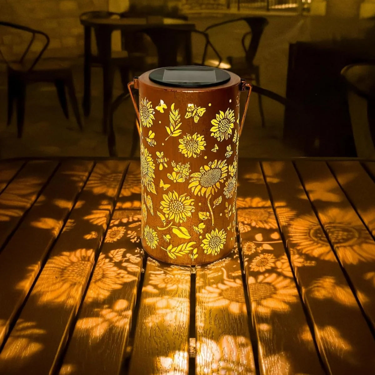 Lantern Solar Powered Patterned Iron Weather-Resistant