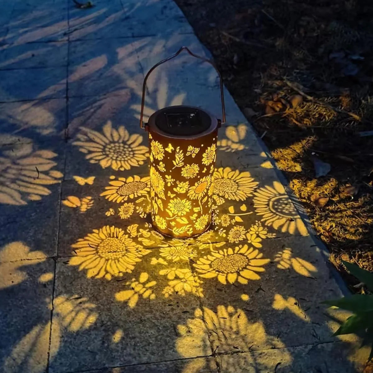 Lantern Solar Powered Patterned Iron Weather-Resistant