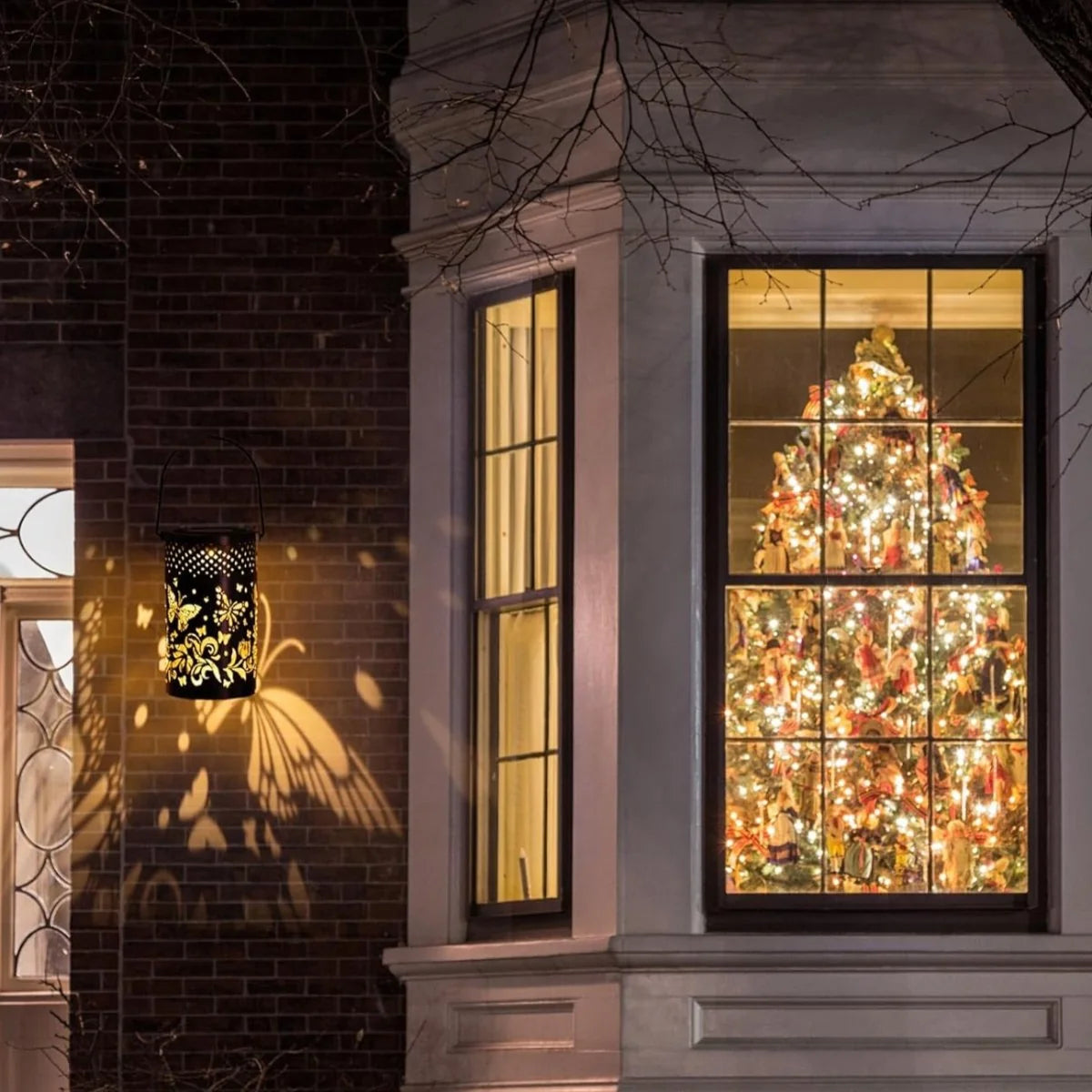 Lantern Solar Powered Patterned Iron Weather-Resistant