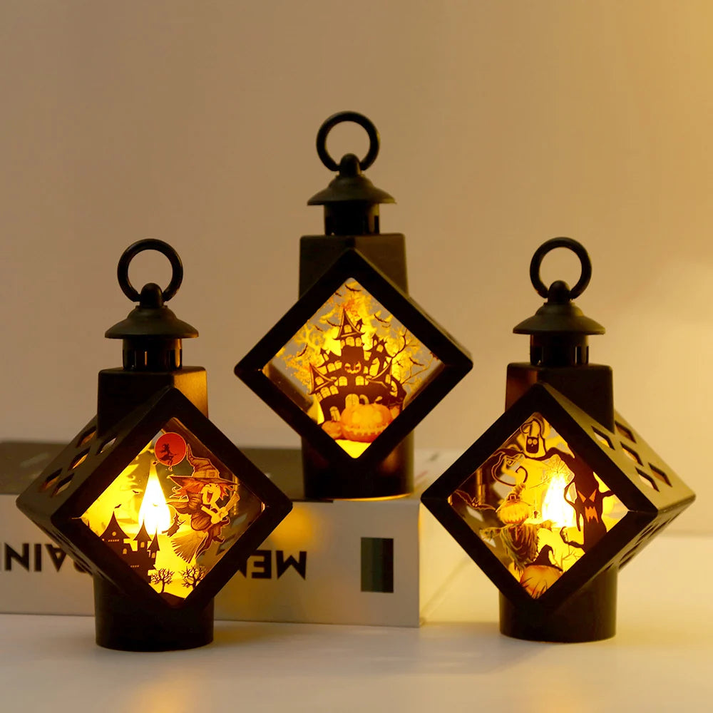 Lantern Spooky Castle & Pumpkin LED Indoor Outdoor