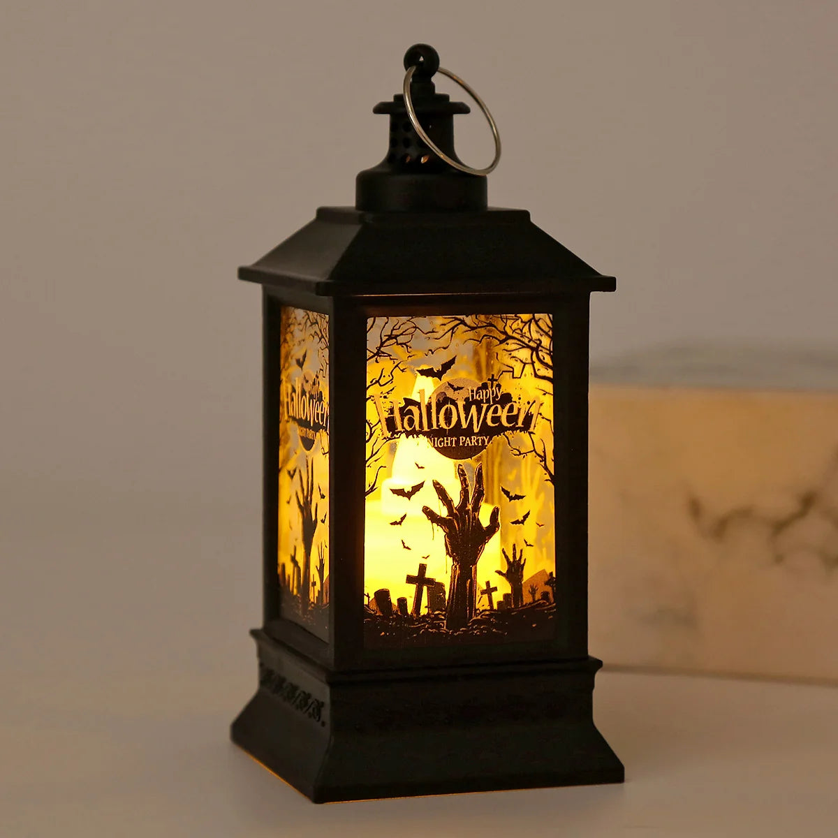 Lantern Spooky Cutout Scene LED Metal & Glass