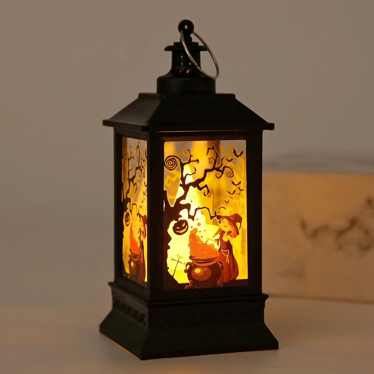 Lantern Spooky Cutout Warm LED Metal & Glass