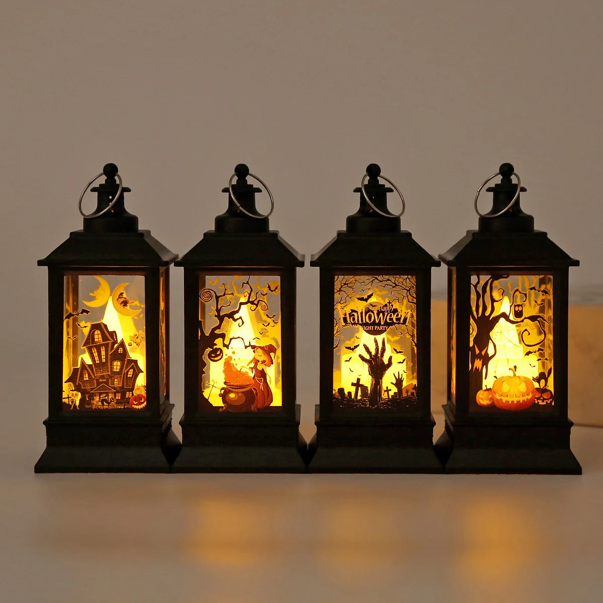 Lantern Spooky House & Bats LED Warm Light