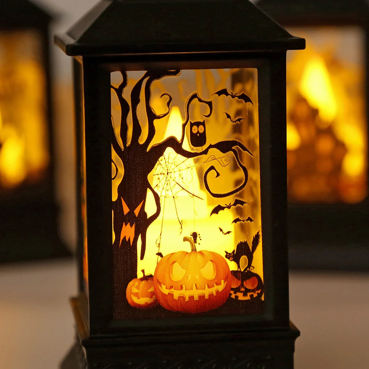 Lantern Spooky House & Bats LED Warm Light