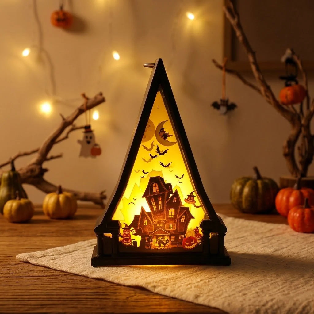 Lantern Triangular Wood Warm White LED