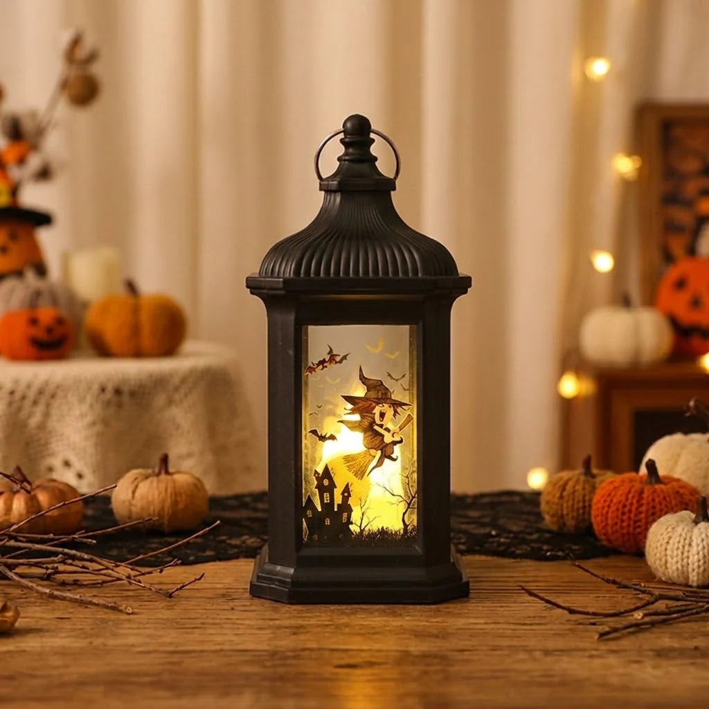 Lantern Witch & Bats LED Warm Light