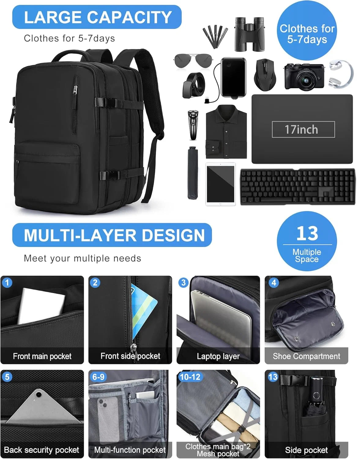Laptop Bag Padded Sleeve Multi-Compartment Fits 14–17 Inch