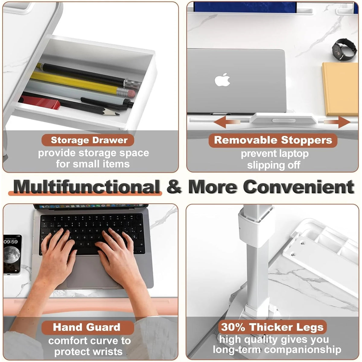 Laptop Desk Height & Tilt Adjustable With Storage Drawer