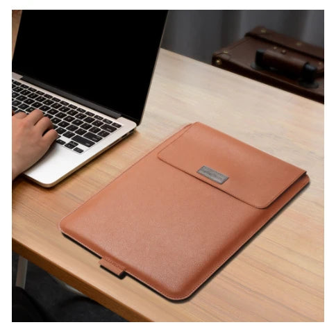 Laptop Sleeve Faux Pebble-Grain Leather Built-In Mouse Pad