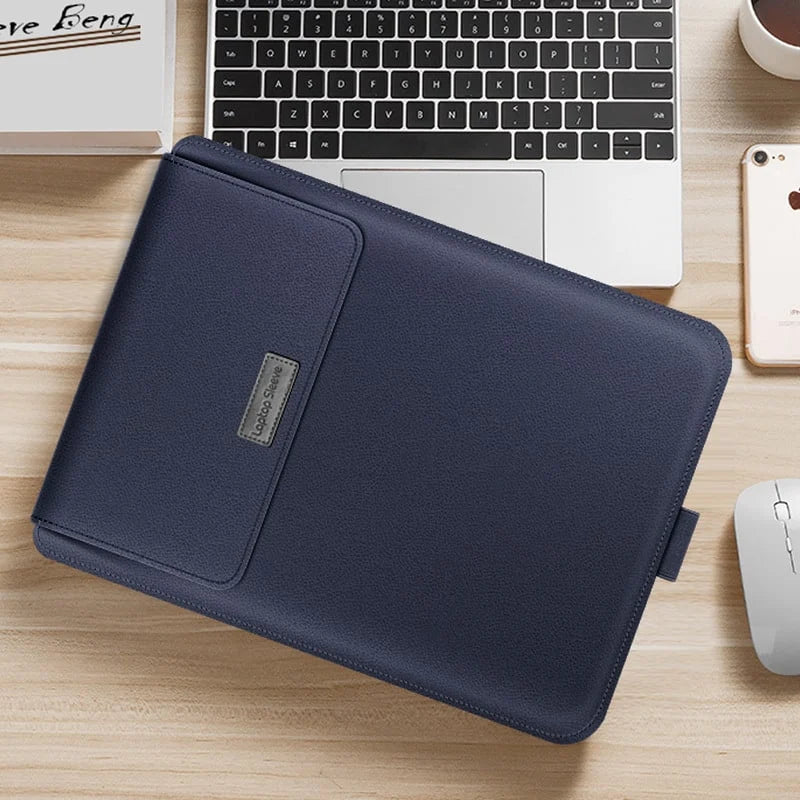 Laptop Sleeve Faux Pebble-Grain Leather Built-In Mouse Pad