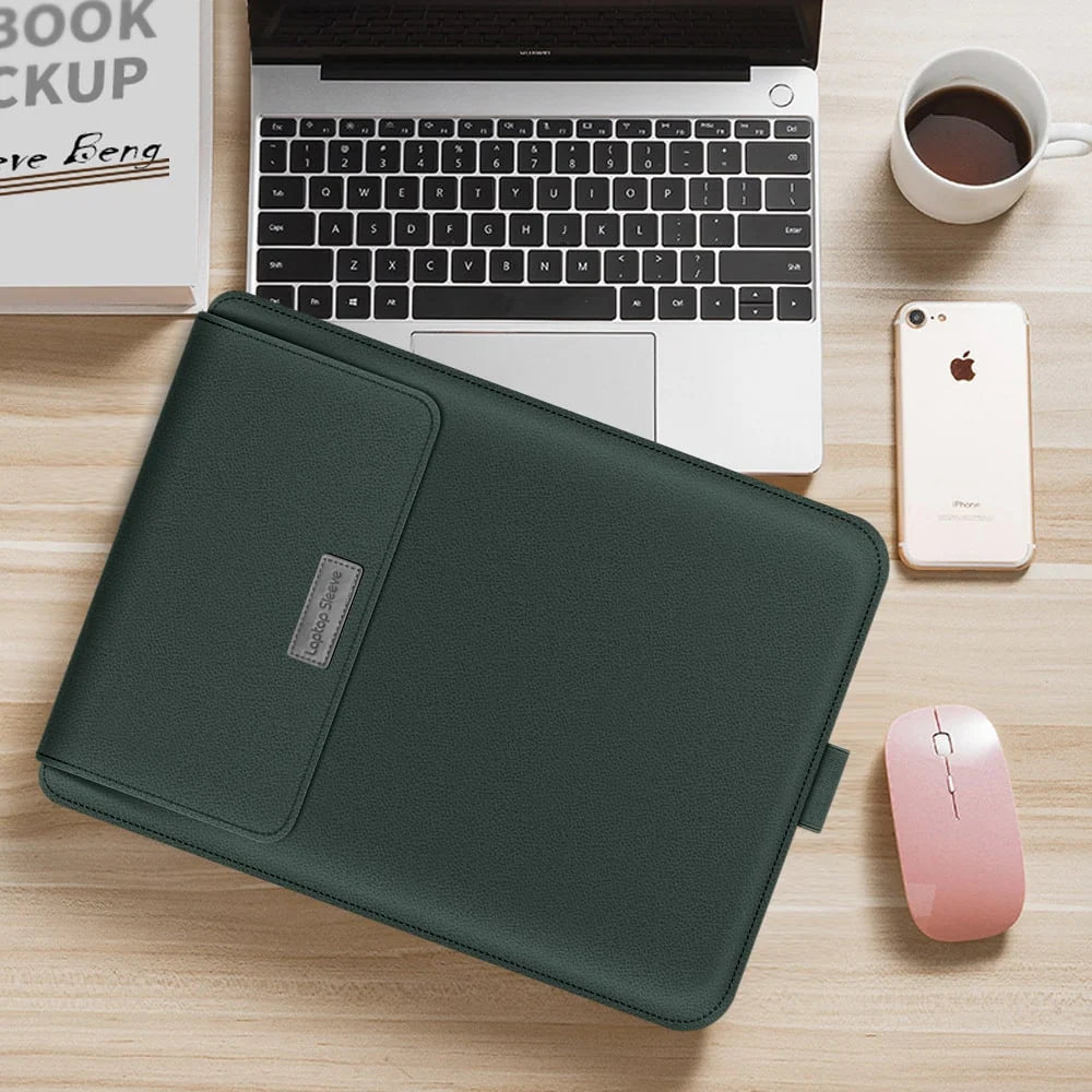 Laptop Sleeve Faux Pebble-Grain Leather Built-In Mouse Pad