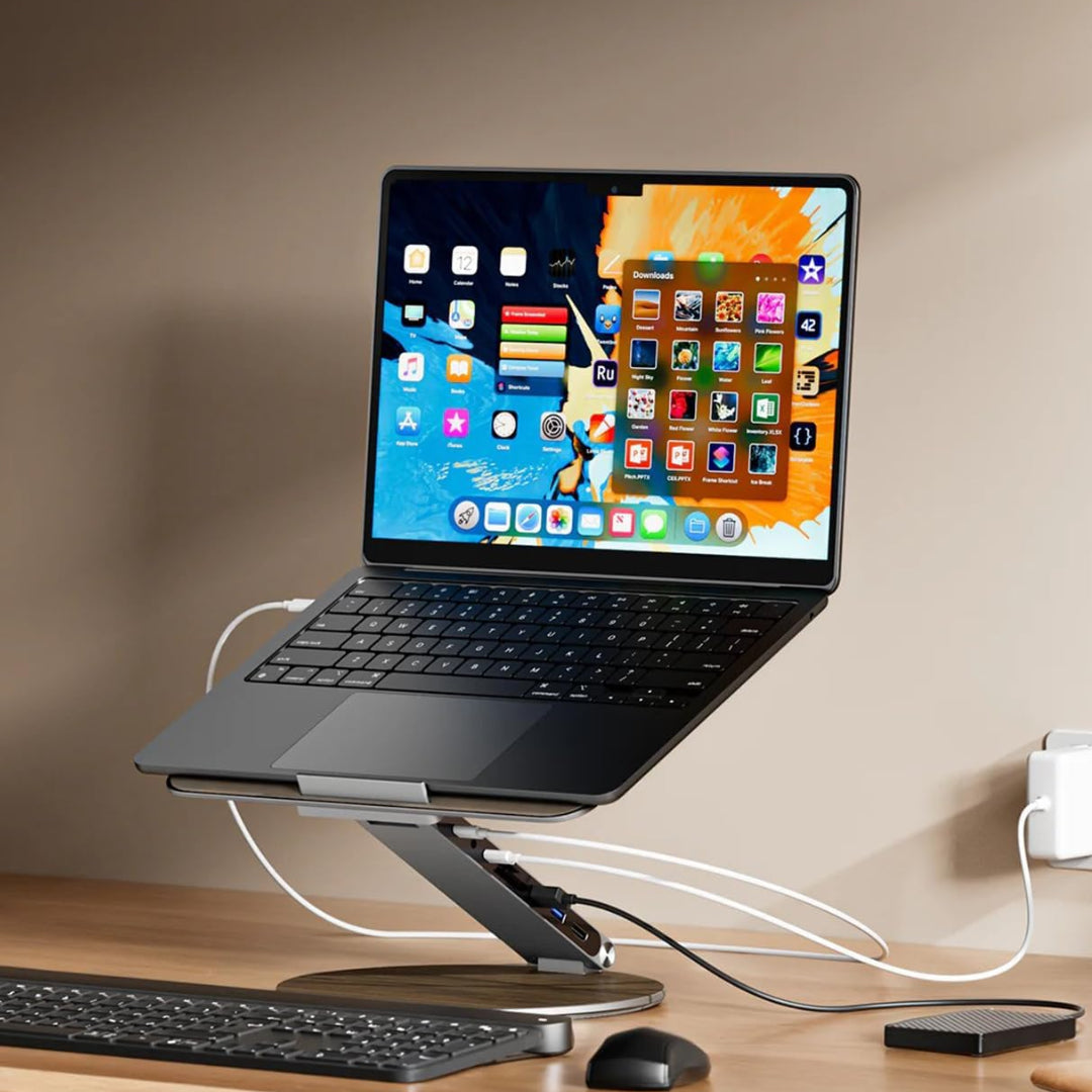 Laptop Stand Adjustable 360 Degree Rotating USB-C Docking Station