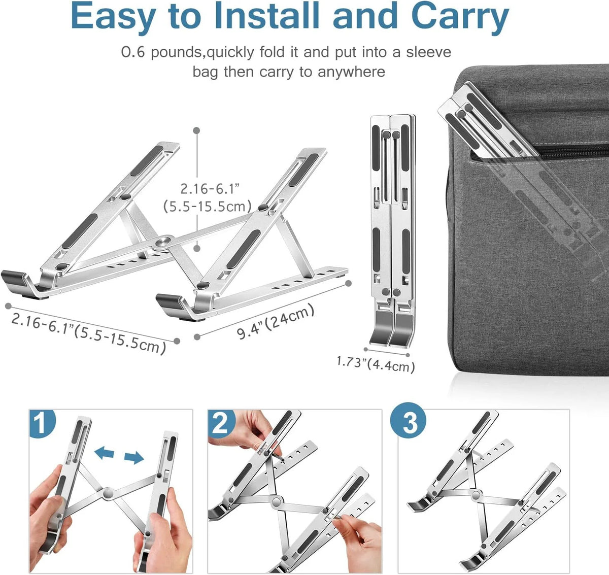 Laptop Stand Aluminum 6-Angle Adjustable Foldable Non-Slip