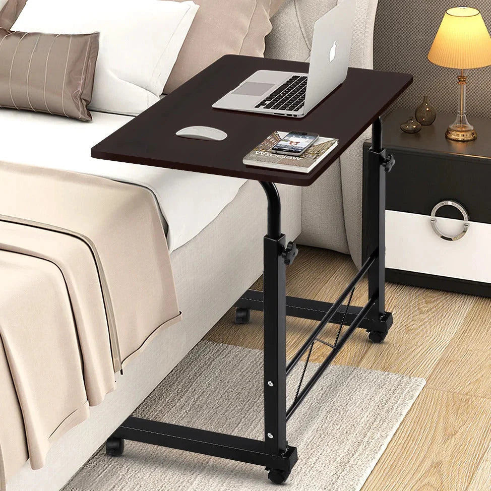 Laptop Table Height Adjustable On Wheels Dark Wood Top