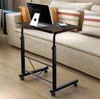 Laptop Table Height Adjustable On Wheels Dark Wood Top