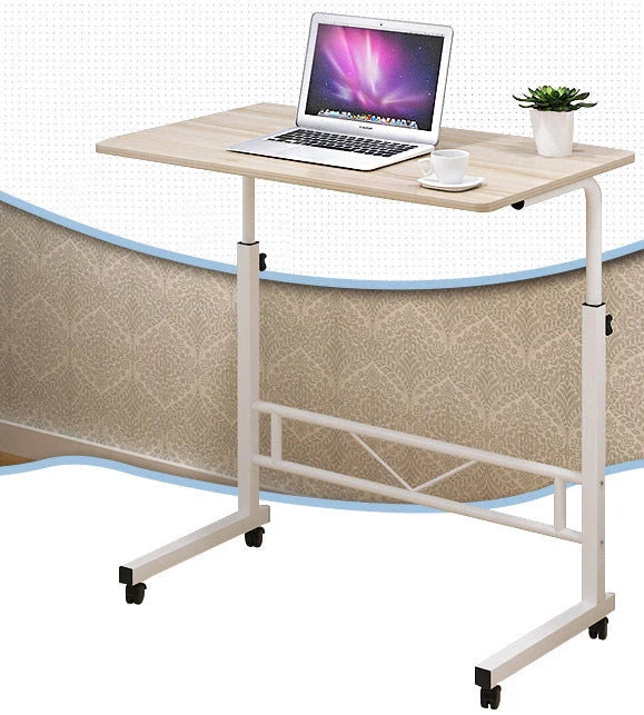 Laptop Table Height-Adjustable Rolling Wheels Wood Top