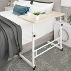Laptop Table Height-Adjustable Rolling Wheels Wood Top