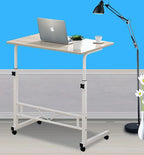 Laptop Table Height-Adjustable Rolling Wheels Wood Top