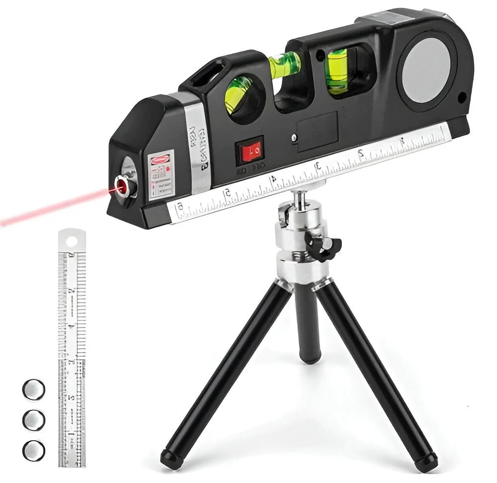 Laser Measurer Crosshair Lines Retractable Tape & Bubble Levels