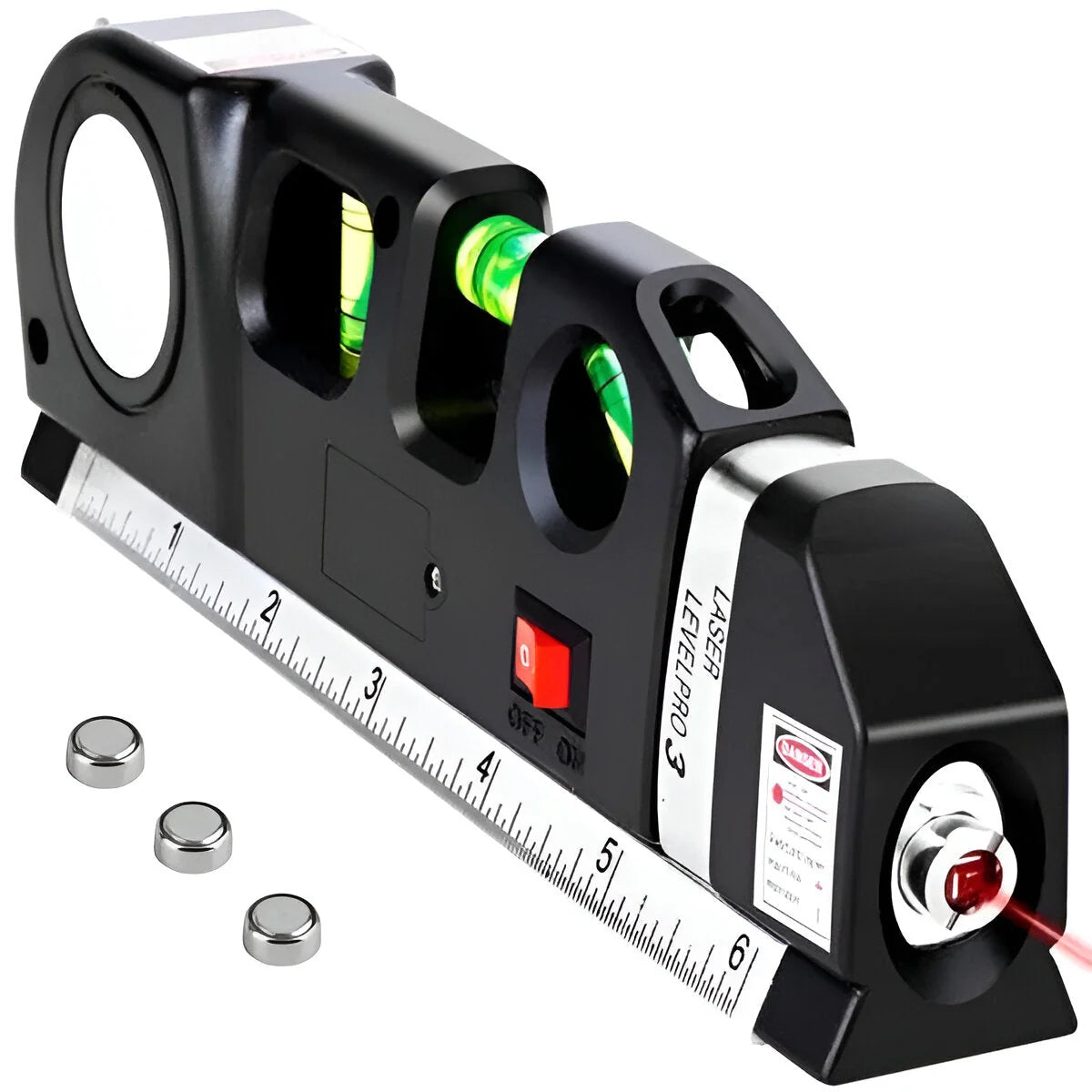 Laser Measurer Crosshair Lines Retractable Tape & Bubble Levels