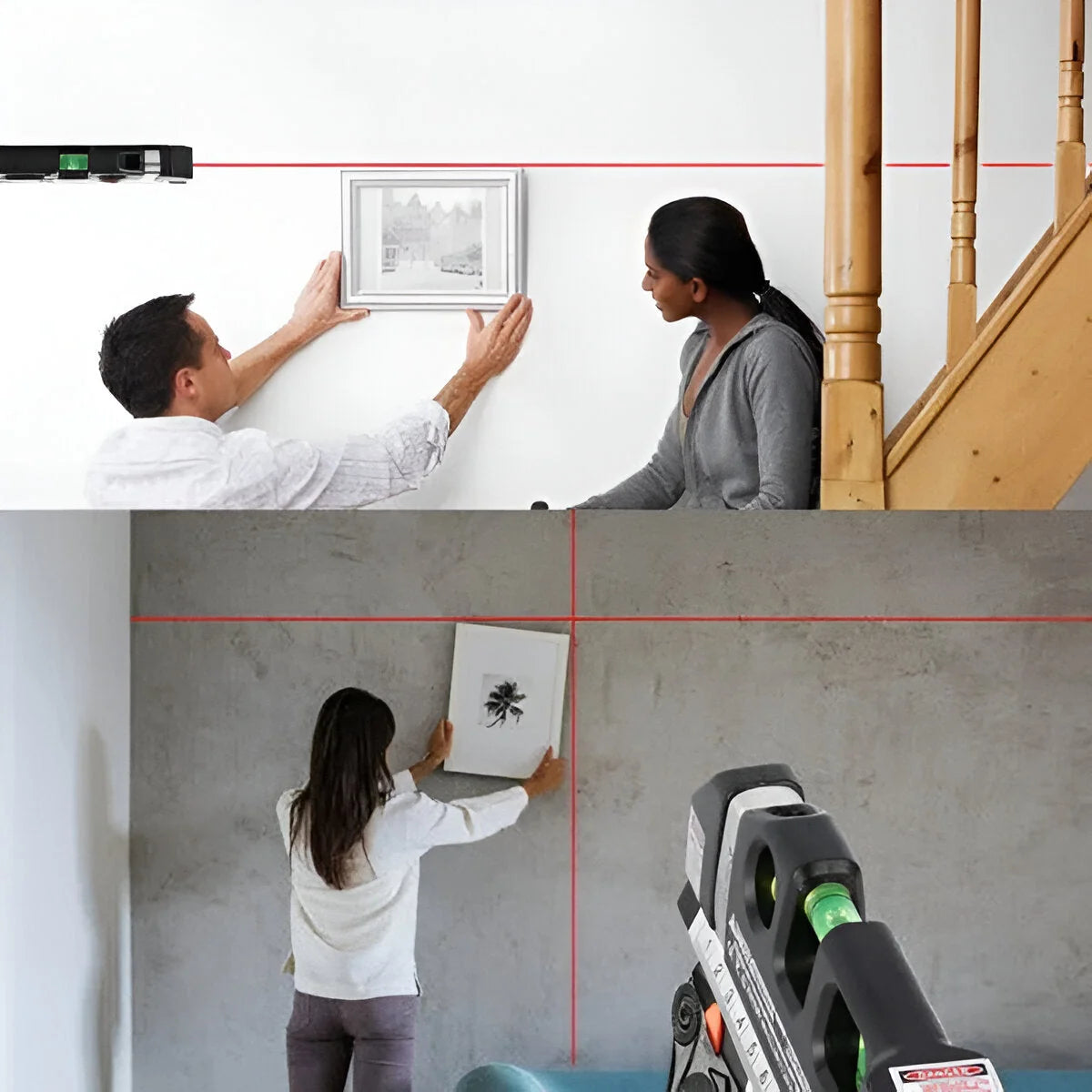 Laser Measurer Crosshair Lines Retractable Tape & Bubble Levels