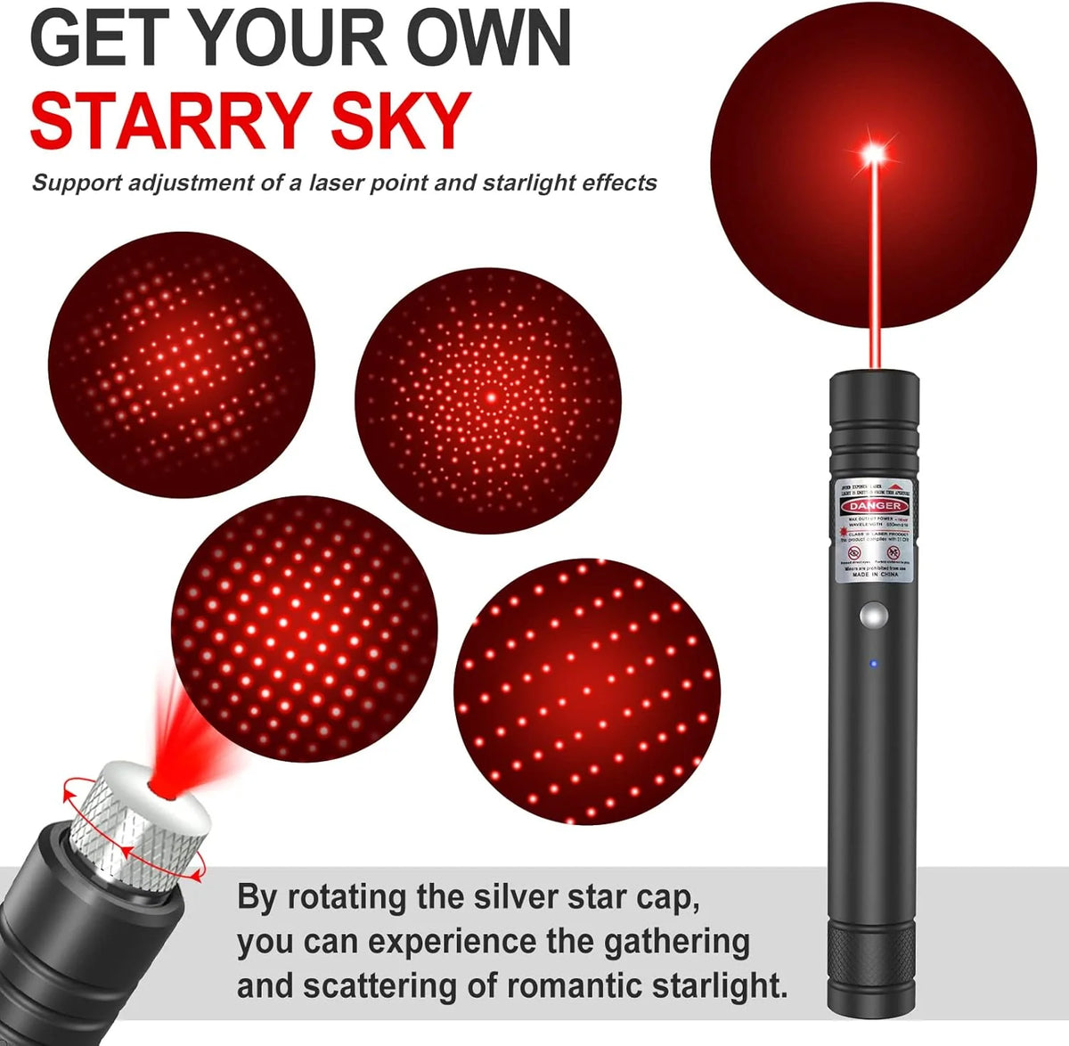 Laser Pointer Dual-Mode Starry & Focused USB Rechargeable