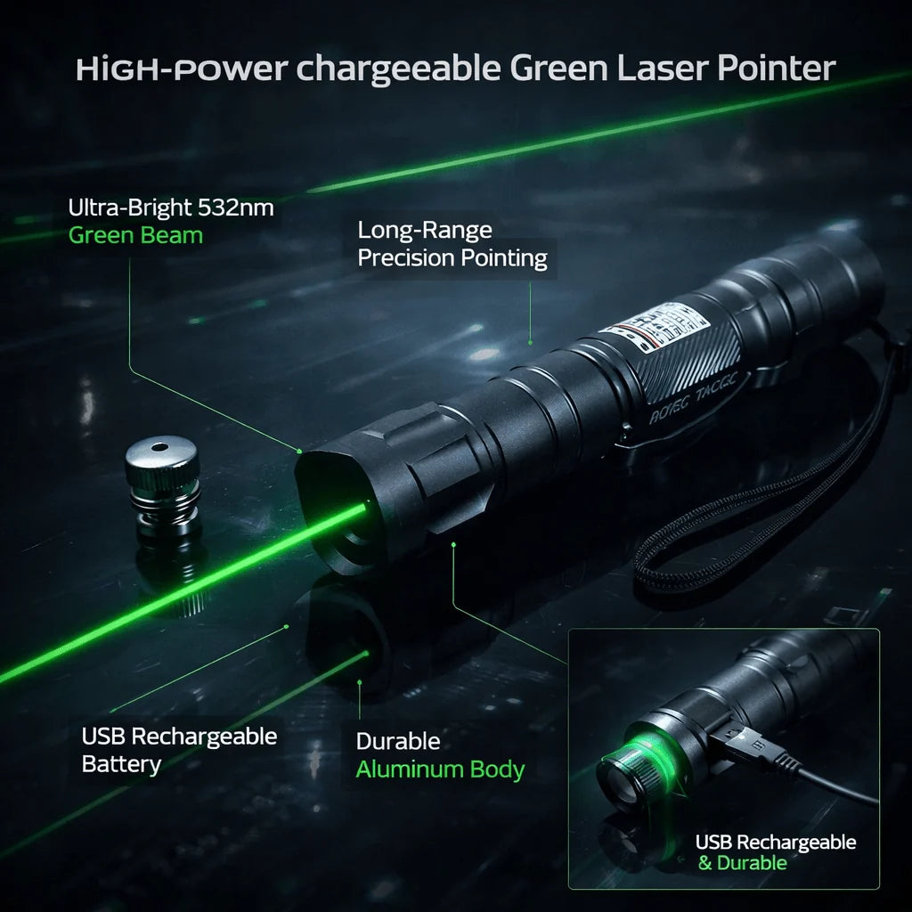Laser Pointer Long-Range Green Beam USB Rechargeable