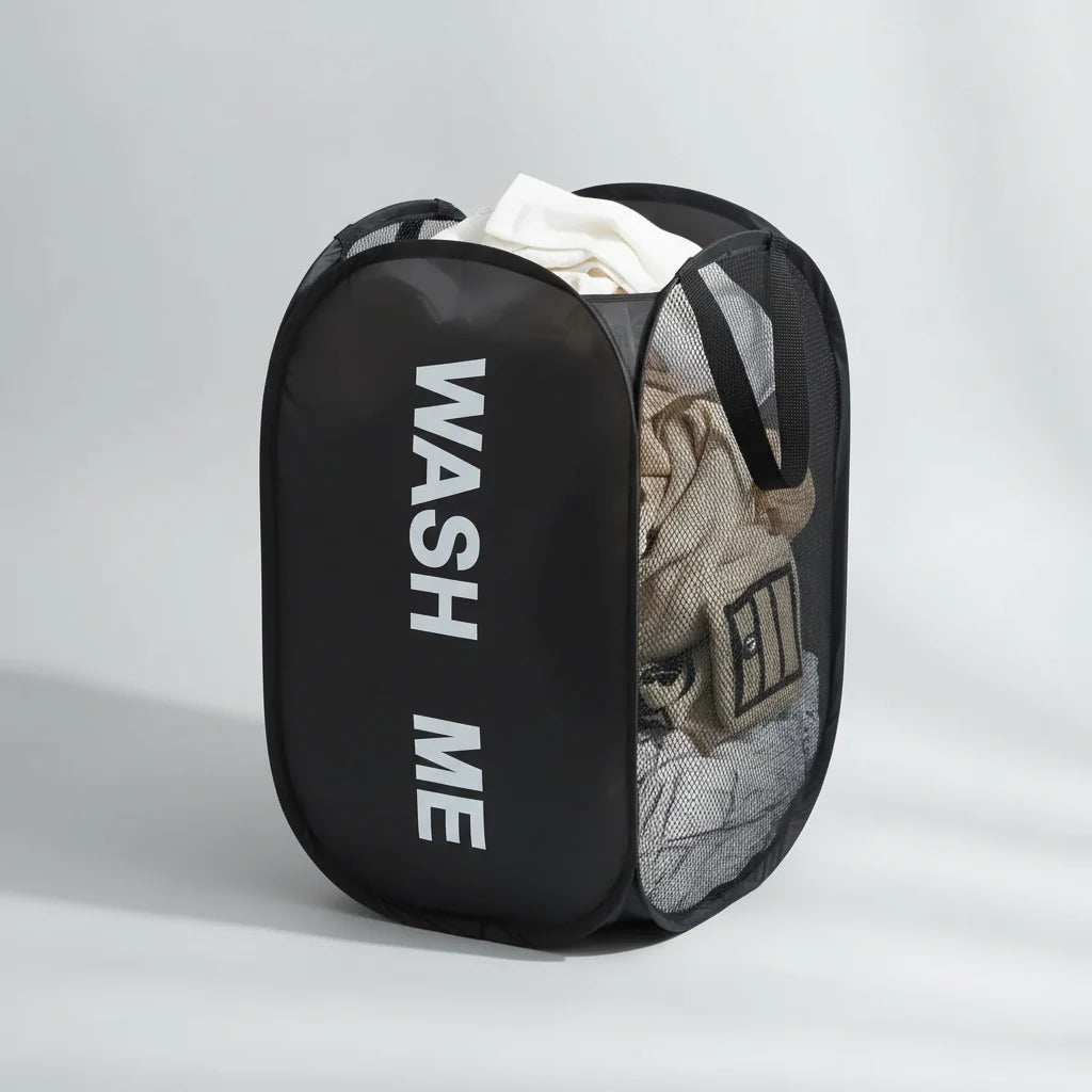 Laundry Basket Collapsible Breathable Mesh With Side Pockets