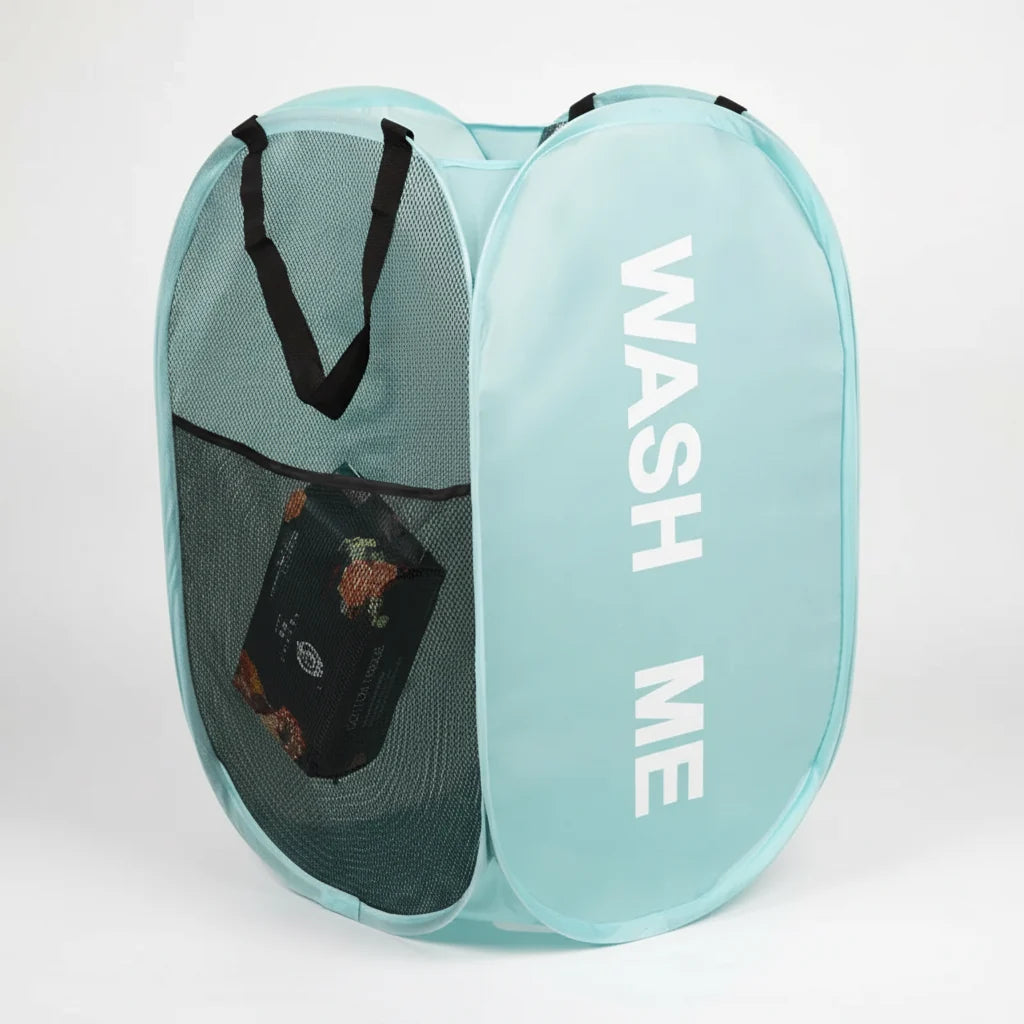 Laundry Basket Collapsible Breathable Mesh With Side Pockets
