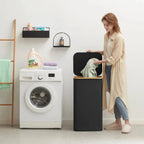 Laundry Basket Foldable 100L Breathable Polyester & Bamboo Handles